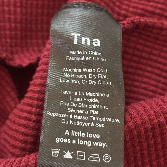 TNA ARITZIA Thermal Waffle Knit Burgundy Cowl Neck Top - Picture 9 of 10